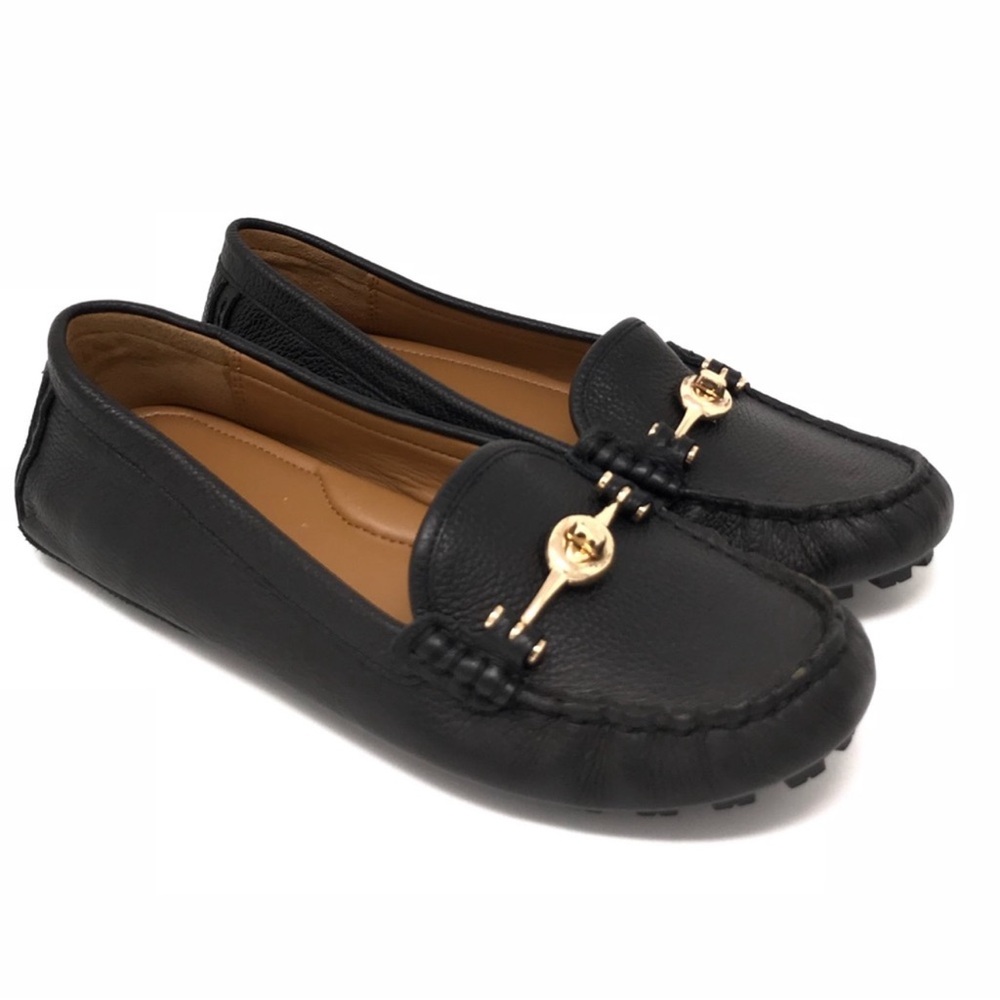 Coach Arlene Turnlock Driving Moccasins Loafers sz9 Black Pebble Leather PriceFi